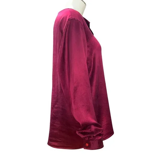 Vintage All Silk Blouse by Jonathan Logan 14 Magenta Long Sleeve 80s Retro Chic - Picture 7 of 9